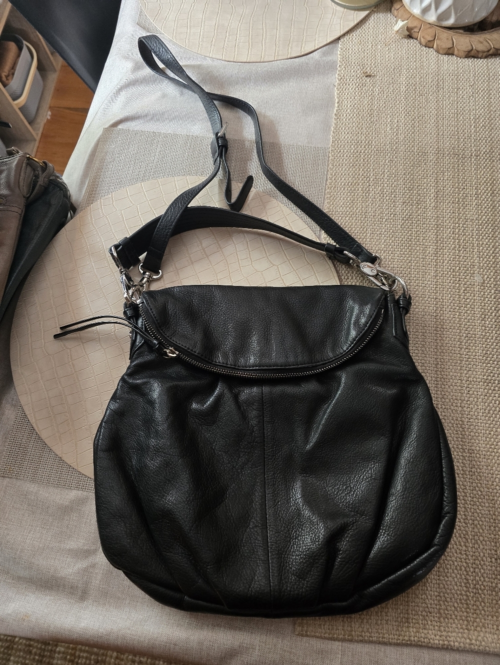 Margot Black Leather Crossbody Shoulder Bag